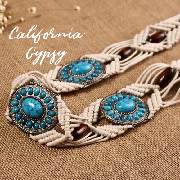 Western concho macrame wood bead belt - Picture 5 of 7